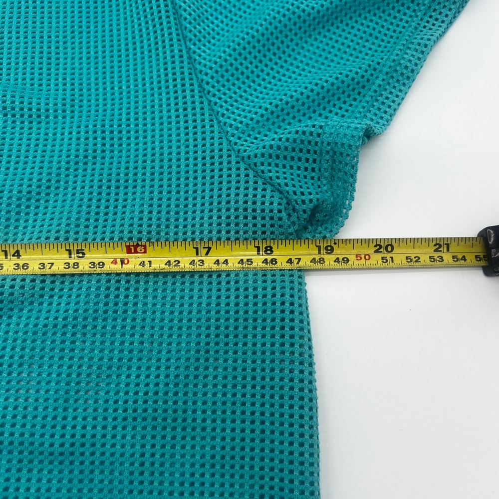 Ann Taylor Teal Mesh Hooded Button Front Short Sleeve Top Womens Teal Size M - Picture 4 of 7